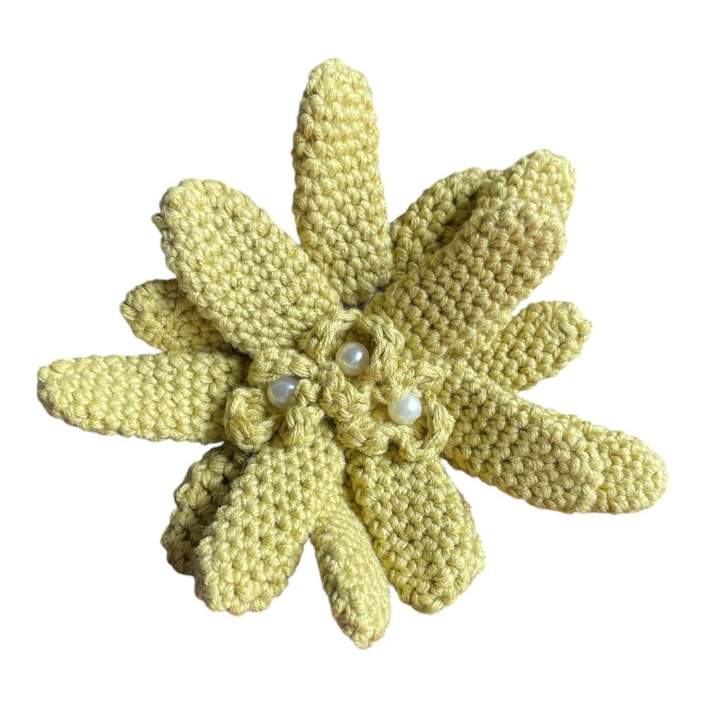 Handmade Crochet Cactus in Pot Succulent with White Faux Pearls Home Decor